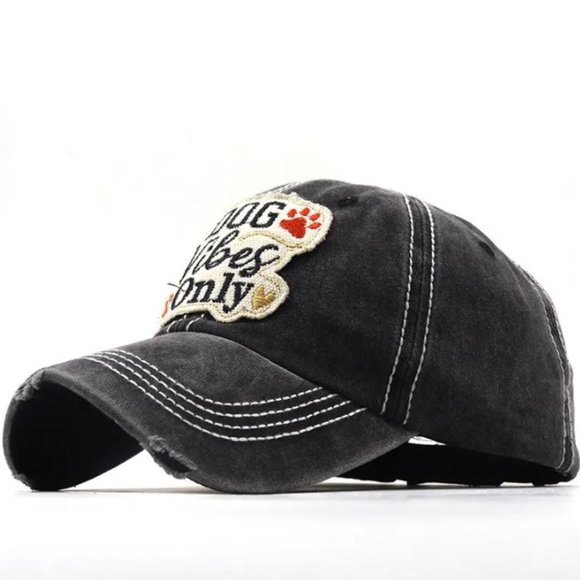 Unisex Black 'Dog Vibes Only' Embroidered Cap - Picture 1 of 1